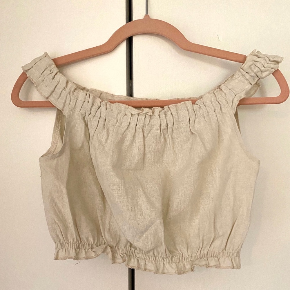 PacSun Cream/Tan Cropped Off the Shoulder Shirt